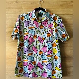 Vintage aLaB Casual Multicolor Smile-Print Button-Down Shirt Size M